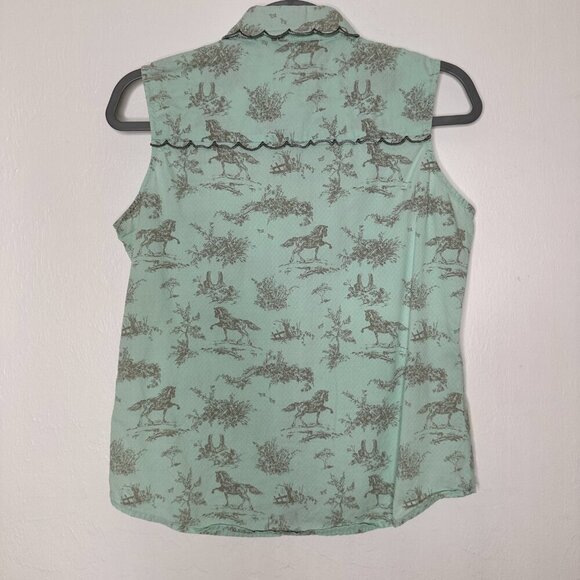 Aura equine western print scallop collar sleeveless pearl snaps Top Size M - Picture 3 of 6